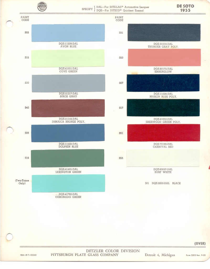 1955 DeSoto Paint Charts PPG 1